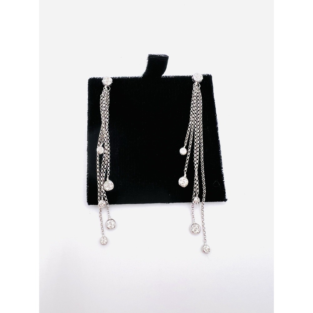 14k White Gold Tecnigold 5 Strand Dangle Cable Chain Textured Earring Stud 3"